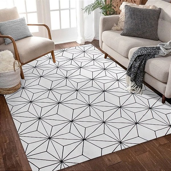 Tapete Trilho de Sala Antiderrapante Star Branco 1,32m x 2,00m