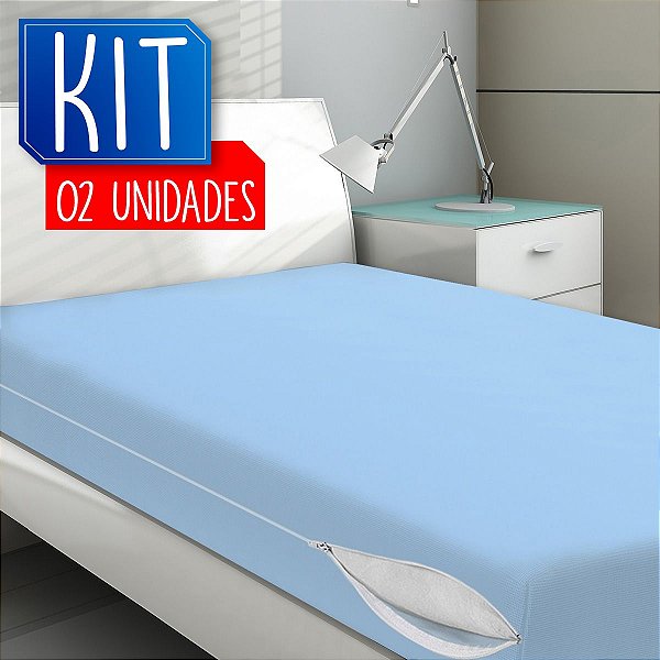 Capa de Colchão Solteiro Azul Kit 2 Unidades