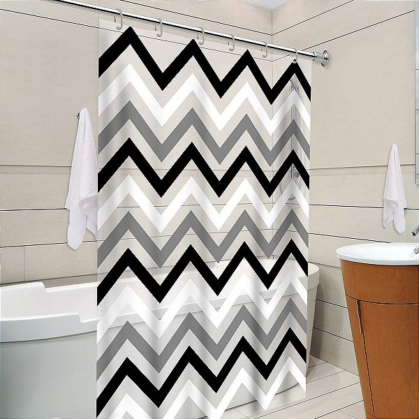 Cortina de Box Zig Zag Preto e Branco c/ gancho