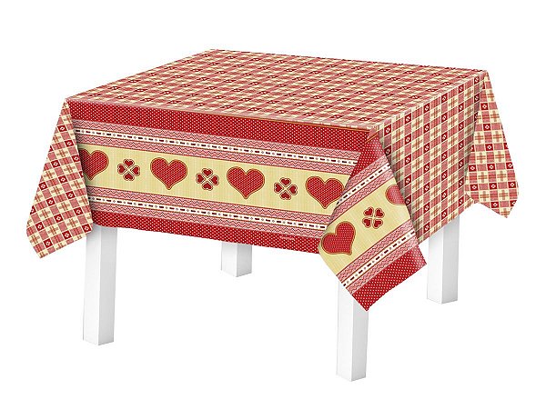 Toalha de mesa Térmica Coração Vermelho 138x138cm Quadrada