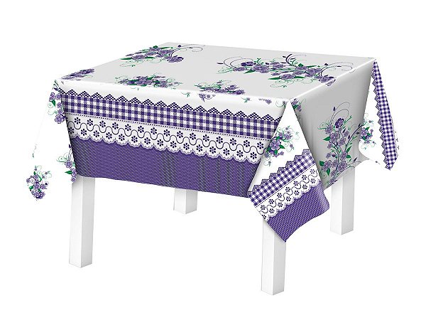 Toalha de mesa Térmica Floral Lilás 138x138cm Quadrada