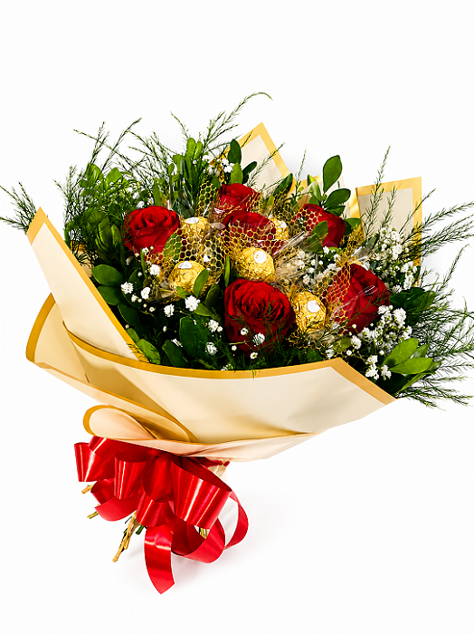 Buquê Ferrero Rocher & Rosas Naturais