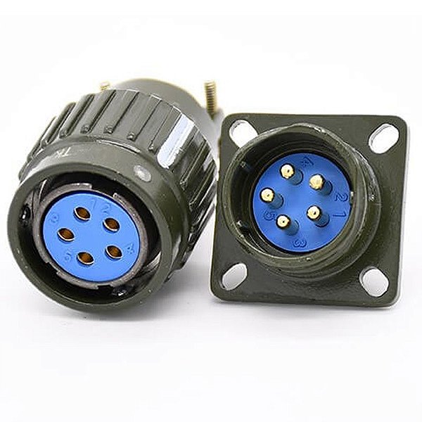 Conector 5 Pinos Militar em Alumínio Conjunto Macho e Fêmea
