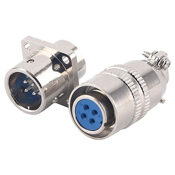 Conector 4 Pinos Circular 12mm Conjunto Macho E Fêmea