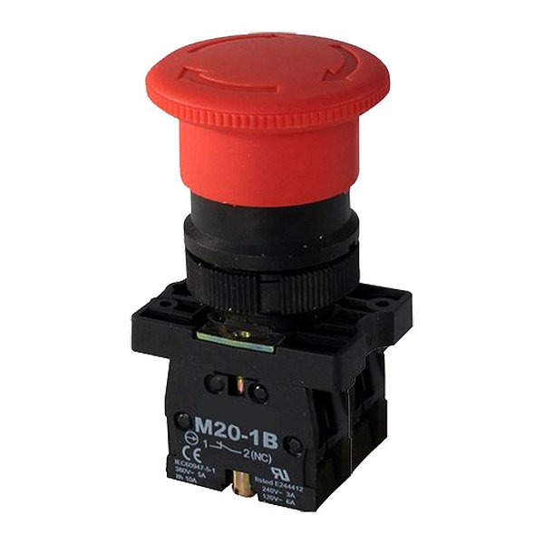 Botão Emergência 22mm Gira Destrava com 2 Contatos NF