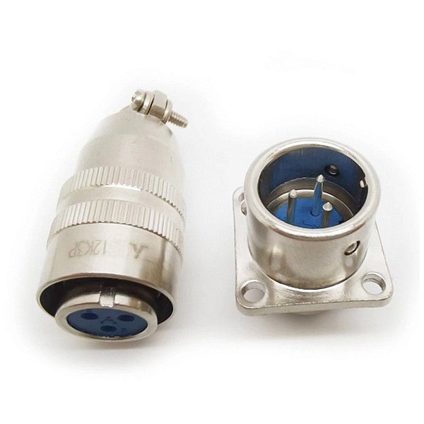 Conector Circular 3 Pinos Tamanho 12 Conjunto Macho e Fêmea