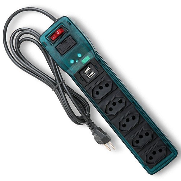 Filtro de Linha 5 Tomadas Bivolt com 2 Tomadas USB 5V 1,5A