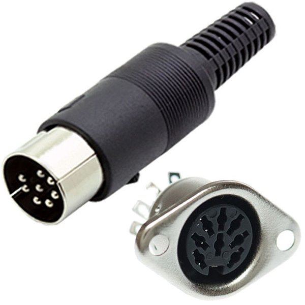 Conector 8 Pinos DIN Conjunto Macho Cabo e Fêmea Lado Painel