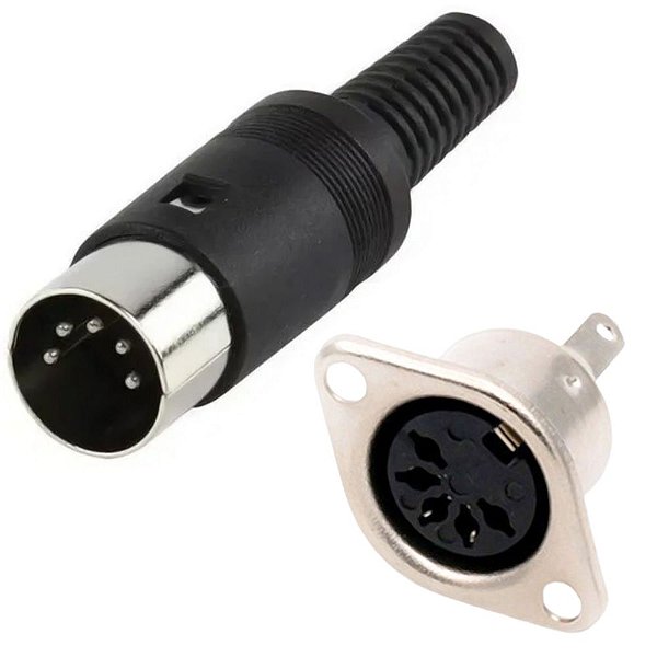 Conector 5 Pinos DIN Conjunto Macho Cabo e Fêmea Lado Painel