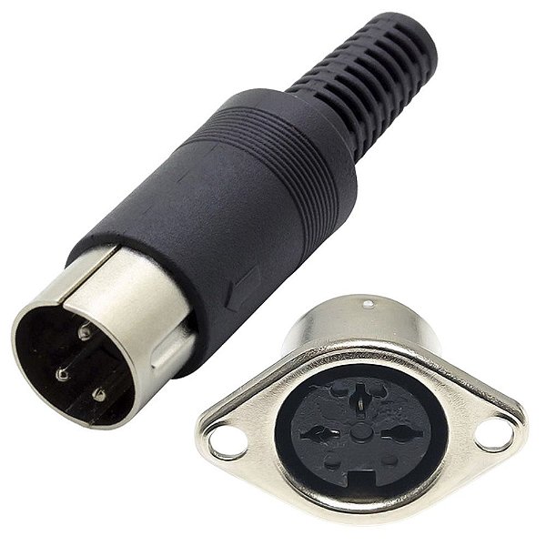 Conector 3 Pinos DIN Conjunto Macho Cabo e Fêmea Lado Painel
