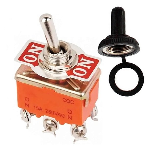 Chave Alavanca 2 Posições 6 Terminais ON - ON 15A 250V com Capa