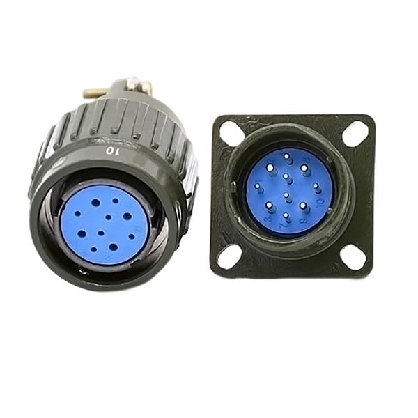 Conector 10 Pinos Militar 31mm Alumínio Conjunto Macho e Fêmea