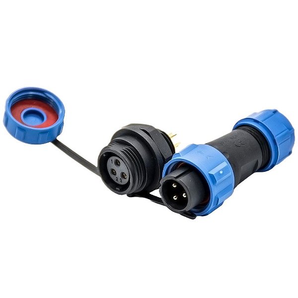 Conector 3 Pinos PD2 Impermeavel Conj Macho e Femea Painel