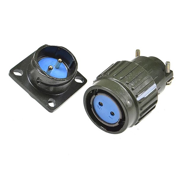 Conector 2 Pinos Militar 31mm Alumínio Conjunto Macho e Fêmea
