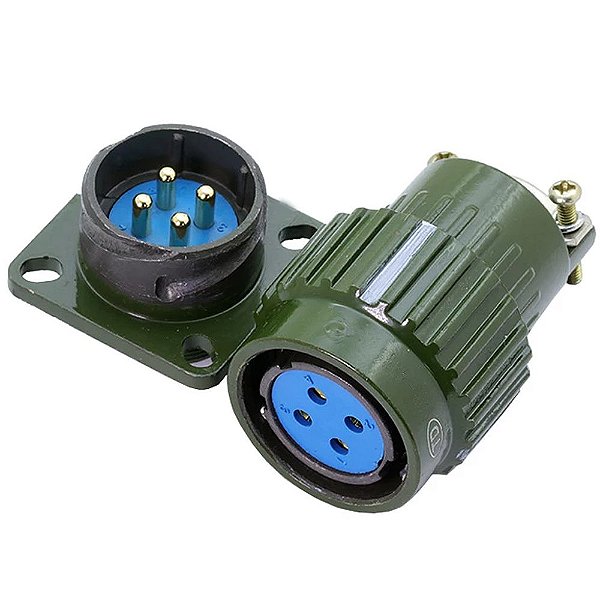 Conector 4 Pinos Militar em Alumínio Conjunto Macho e Fêmea