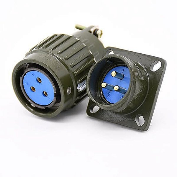 Conector 3 Pinos Militar 31mm Alumínio Conjunto Macho e Fêmea