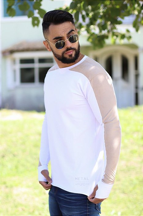 CAMISA MANGA LONGA ENCAIXE PARA DEDO - BRANCA