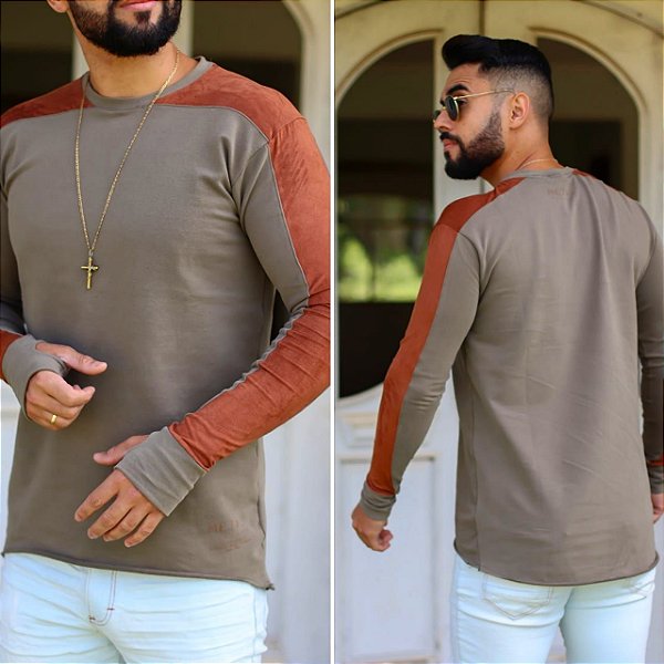 CAMISA MANGA LONGA COM ENAIXE PARA DEDO - MARROM