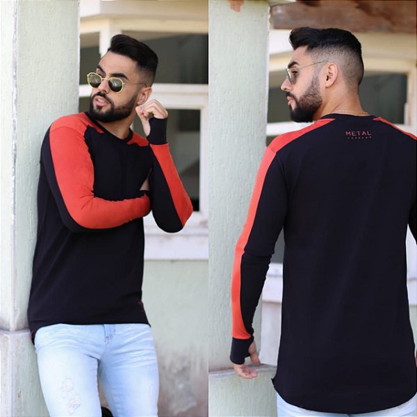 CAMISA MANGA LONGA COM ENAIXE PARA DEDO - PRETA