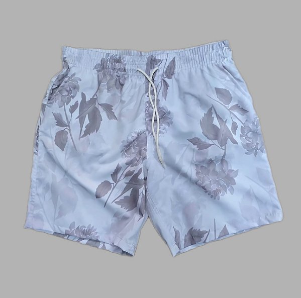 Short Praia Floral Cinza Claro