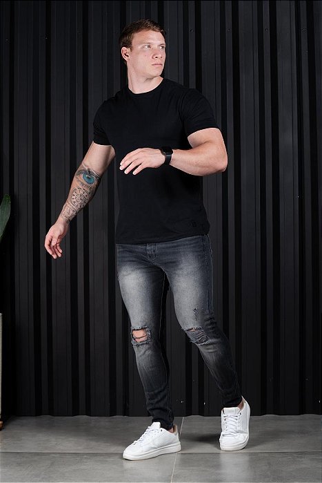 Calça Jeans Skinny Destroyed Masculina