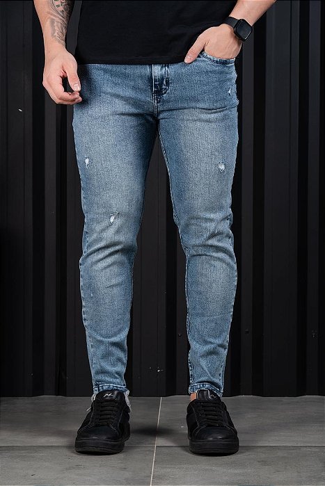 Calça Jeans Skinny Destroyed Masculina