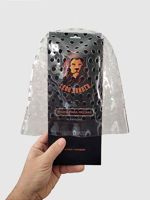 Touca Alinhada Leon Barber Com Furo 9mm e Transparente (Tamanho P