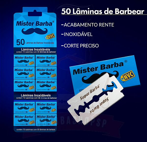 Cartela de Lâmina Mister Barba Com 50 Unidades