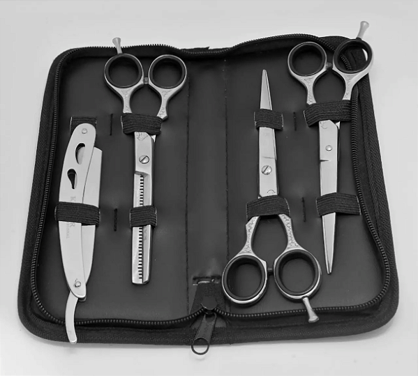 Kit 3 Tesouras Profissionais 6.5 Fio Laser Desbaste Fio Navalha (Prata)