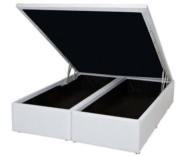 Cama Box Baú New Master Casal Bipartido Corino Branco