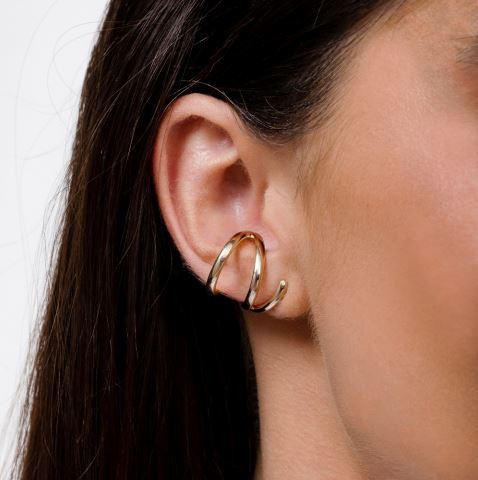 Brinco ear hook maxi folheado a ouro 18K hipoalergênico