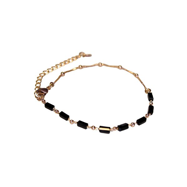 Pulseira delicada  cristal preto folheado a ouro 18K hipoalergênico