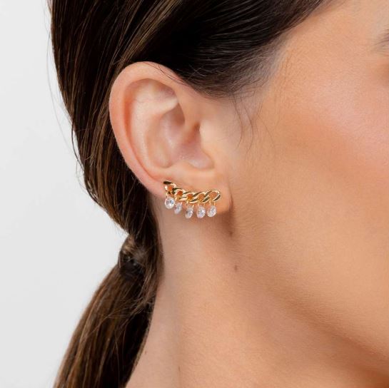 Brinco ear cuff elos e zircônias folheado a ouro 18K hipoalergênico