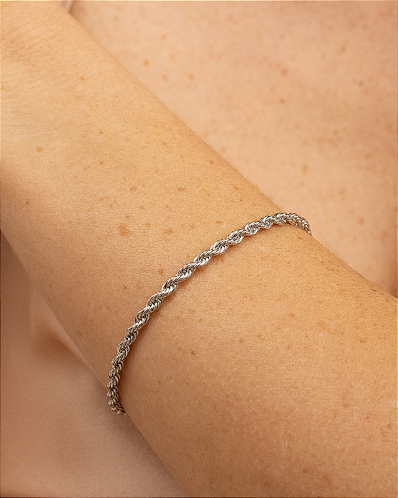 Pulseira  cordão baiano 4mm banho de ródio hipoalergênico