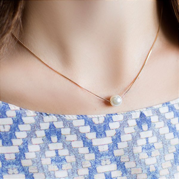 Colar pérola solitário 10mm folheado a ouro 18K  hipoalergênico