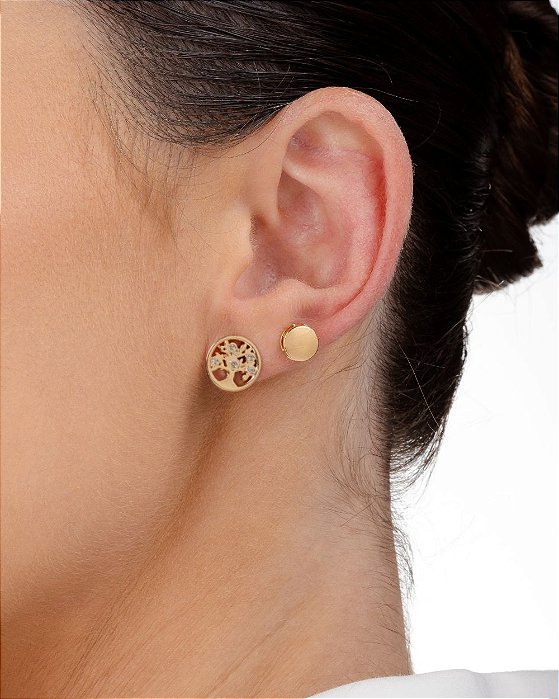 Brinco Árvore da Vida detalhes em zircônias folheado a ouro 18K hipoalergênico