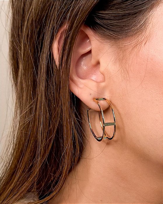 Brinco argola retângulos folheado a ouro 18K hipoalergênico