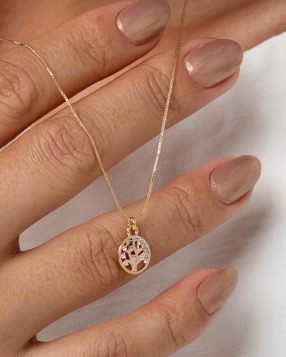 Colar Árvore da Vida delicada detalhes em zircônias folheado a ouro 18K hipoalergênico
