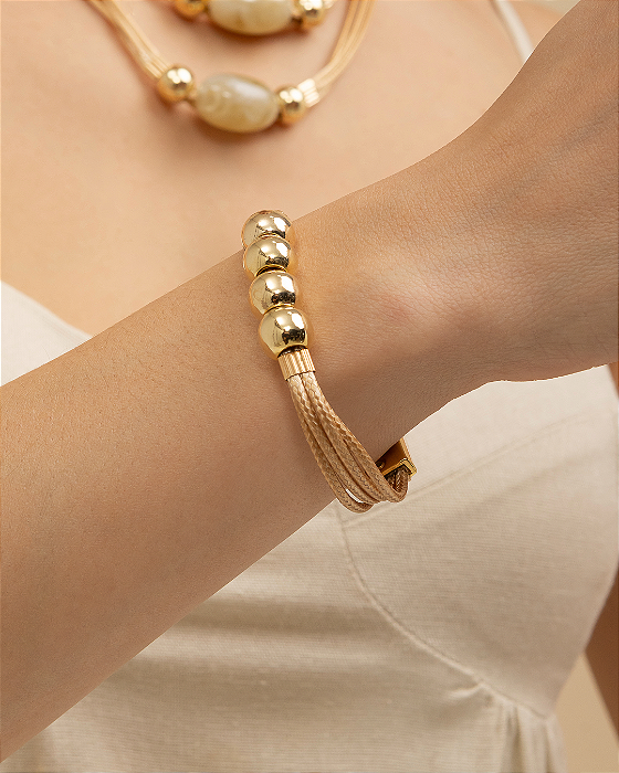 Pulseira nude robusta bolas folheada a ouro 18K hipoalergênico