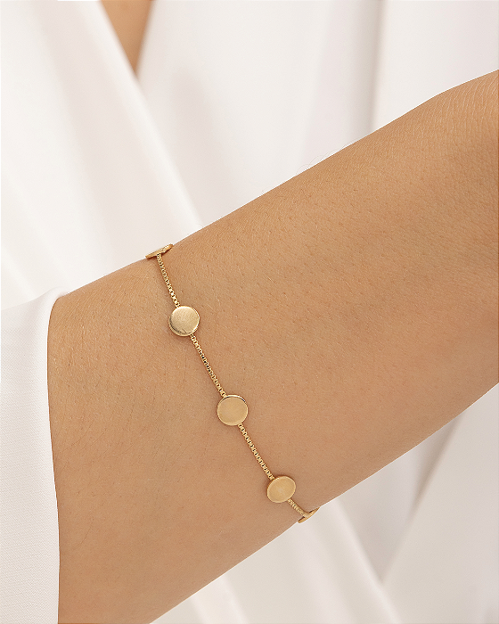 Pulseira chapinhas círculos folheado a ouro 18K hipoalergênico