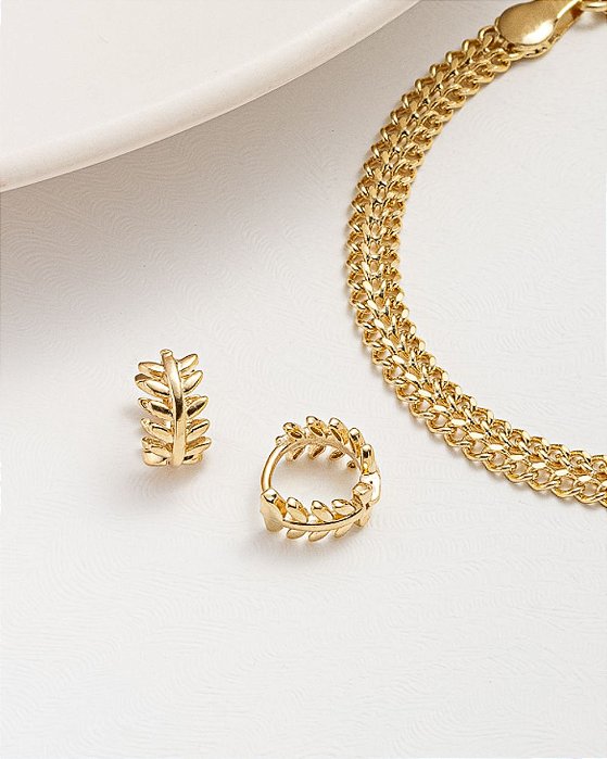 Brinco ramos delicado fecho click folheado a ouro 18K hipoalergênico