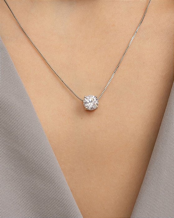 Colar ponto de luz zircônia galeria garras banho de ródio hipoalergênico