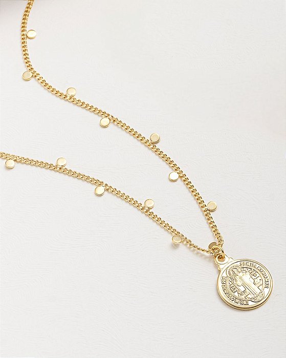 Colar São Bento corrente com detalhes cravejadas folheado a ouro 18K hipoalergênico