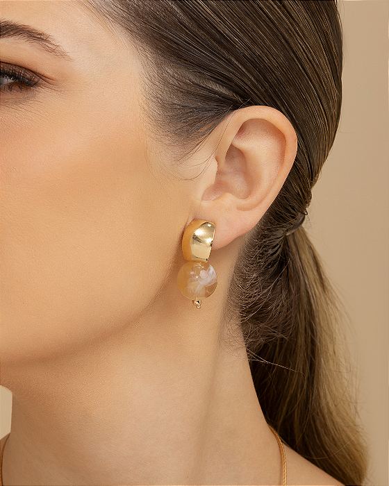 Brinco base robusta pedra sintética nude sintética esfera folheado a ouro 18K hipoalergênico