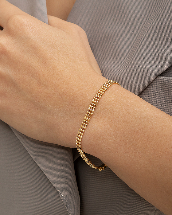 Pulseira sofisticada de malha com bolinhas folheado a ouro 18K hipoalergênico