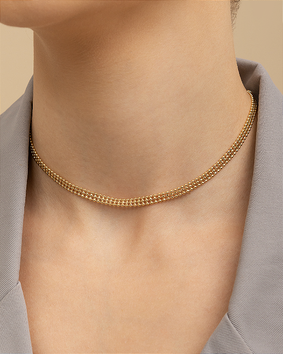 Colar choker sofisticado de malha com bolinhas folheado a ouro 18K hipoalergênico