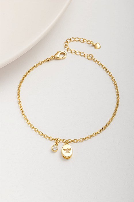 Pulseira pingente Espírito Santo e zircônia folheado a ouro 18K hipoalergênico