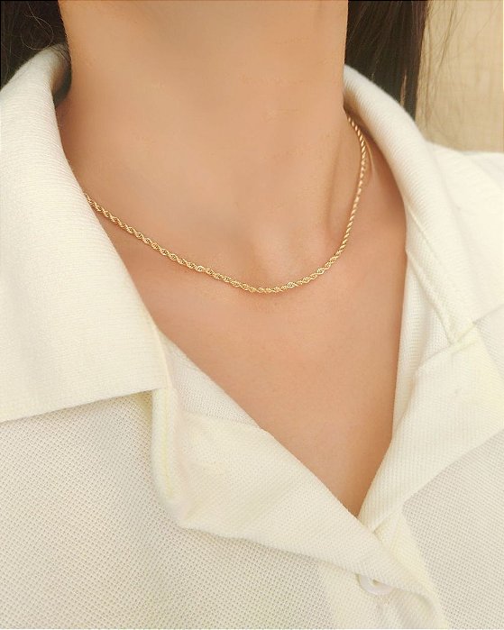 Colar choker cordão baiano (corda de ouro) 2,5 mm folheado a ouro 18K hipoalergênico