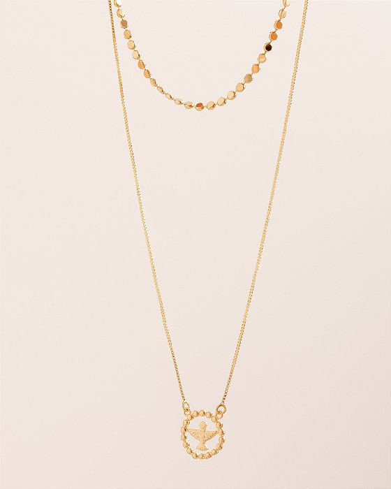 Colar pingente Espírito Santo duas voltas folheado a ouro 18K hipoalergênico