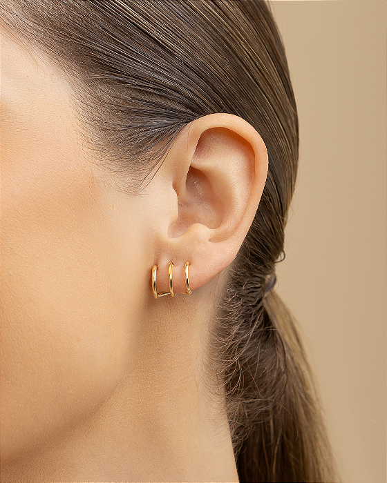 Brinco ear hook 3 listras delicado folheado a ouro 18K hipoalergênico